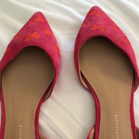 SOLD Anthropologie size 7 Pointed Toe Embroidered Bow Ballet Flats - Picture 6 of 8